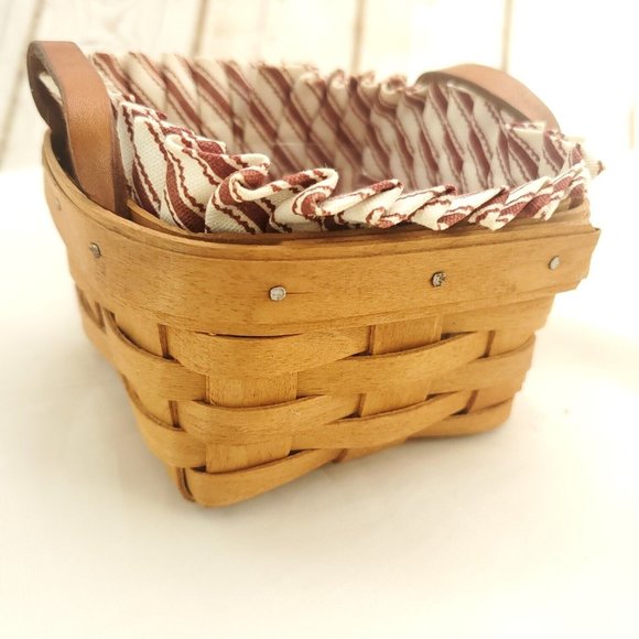 Longaberger Brown Leather Double Handle And Liner Handwoven Picnic Basket - Picture 4 of 13